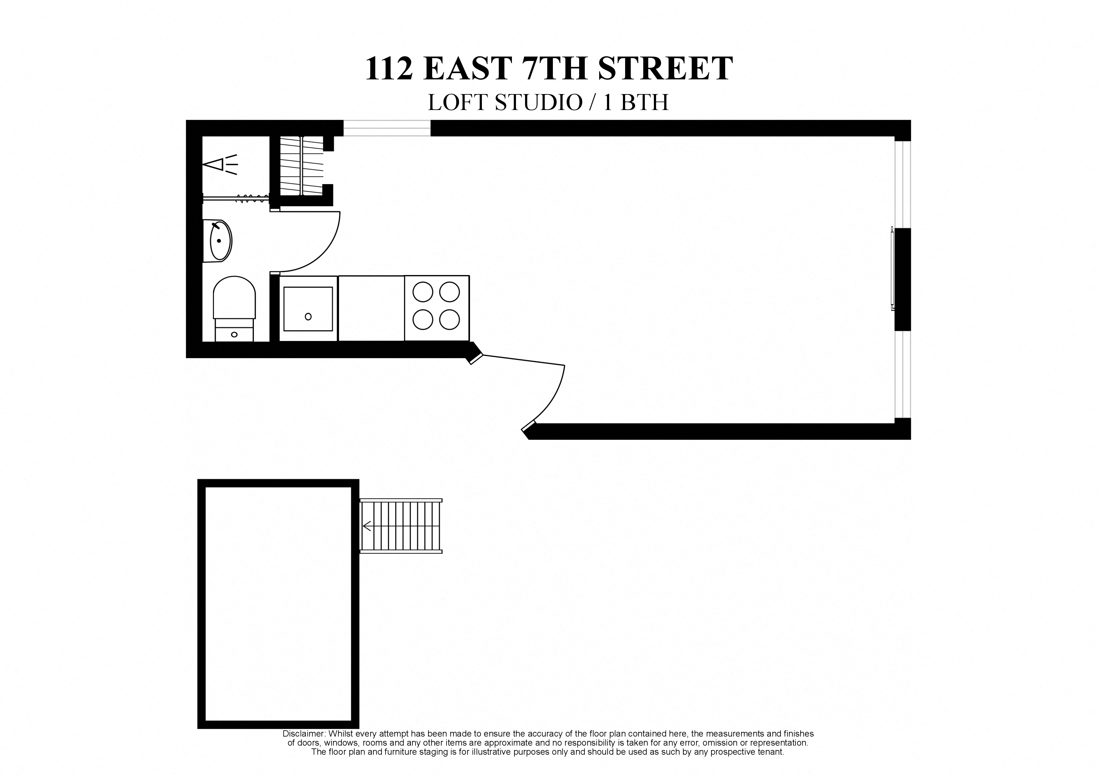 Floor plan for studio, 1 bath, 200 sqft